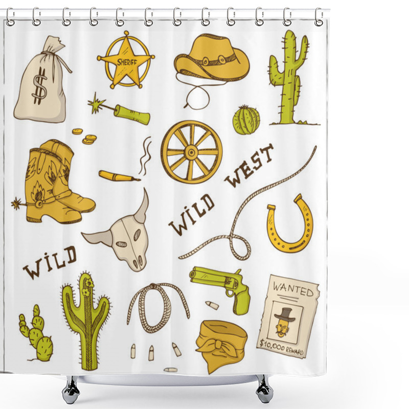 Personality  Hand Drawn Wild West Set. Shower Curtains