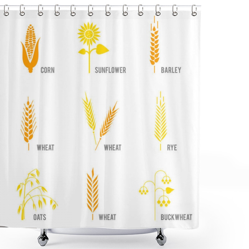 Personality  Cereal Icons Set With Rice, Wheat, Corn, Oats, Rye, Barley, Sunflower, Buckwheat. Shower Curtains