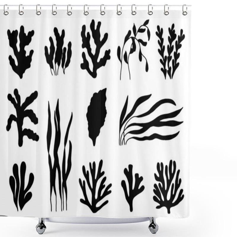 Personality  Algae Icon Set. Marine Plants Isolated. Shower Curtains