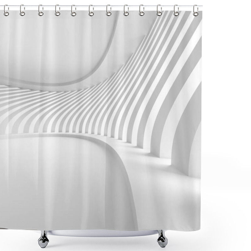 Personality  Modern Architectural Abstract With Curved White Lines And Minimalist Design. 3d Render. Shower Curtains