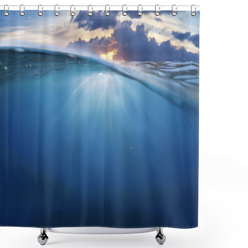 Personality   Blue Ocean Water With Sunset Sky Shower Curtains