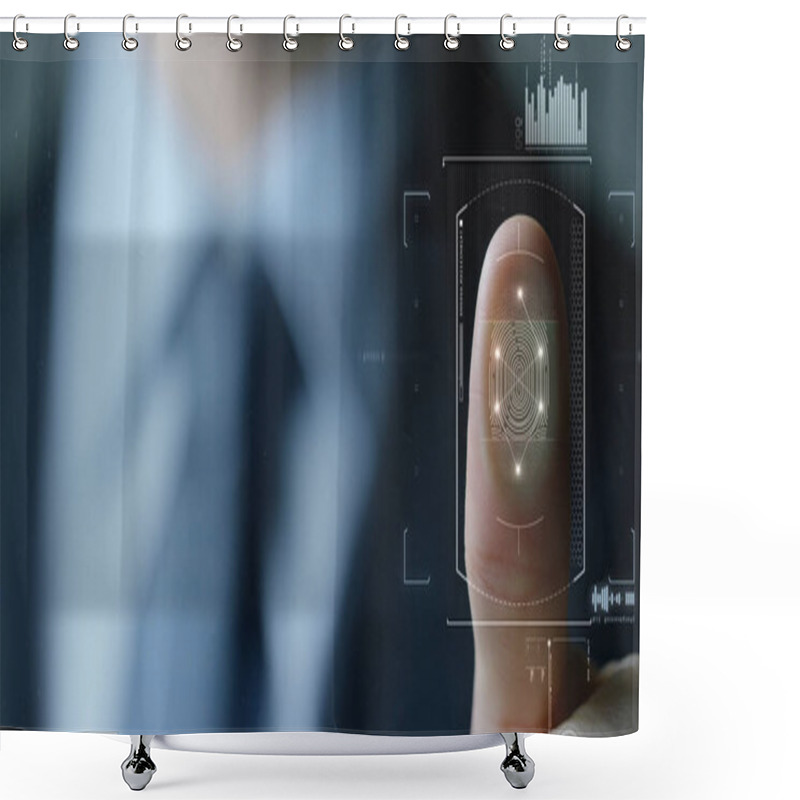 Personality  Slow Motion Of Scan Fingerprint Biometric Identity And Approval. Concept Of The Future Of Security And Password Control Through Fingerprints In An Advanced Technological Future And Cybernetic Shower Curtains