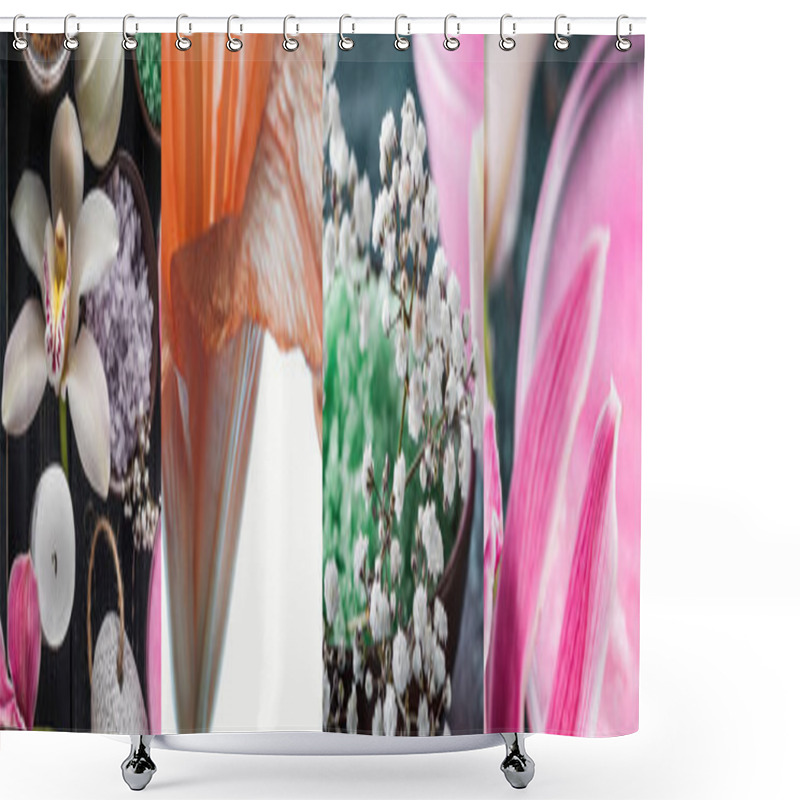 Personality  Collage Of Lily Flowers, Bath Salt And Candles Shower Curtains