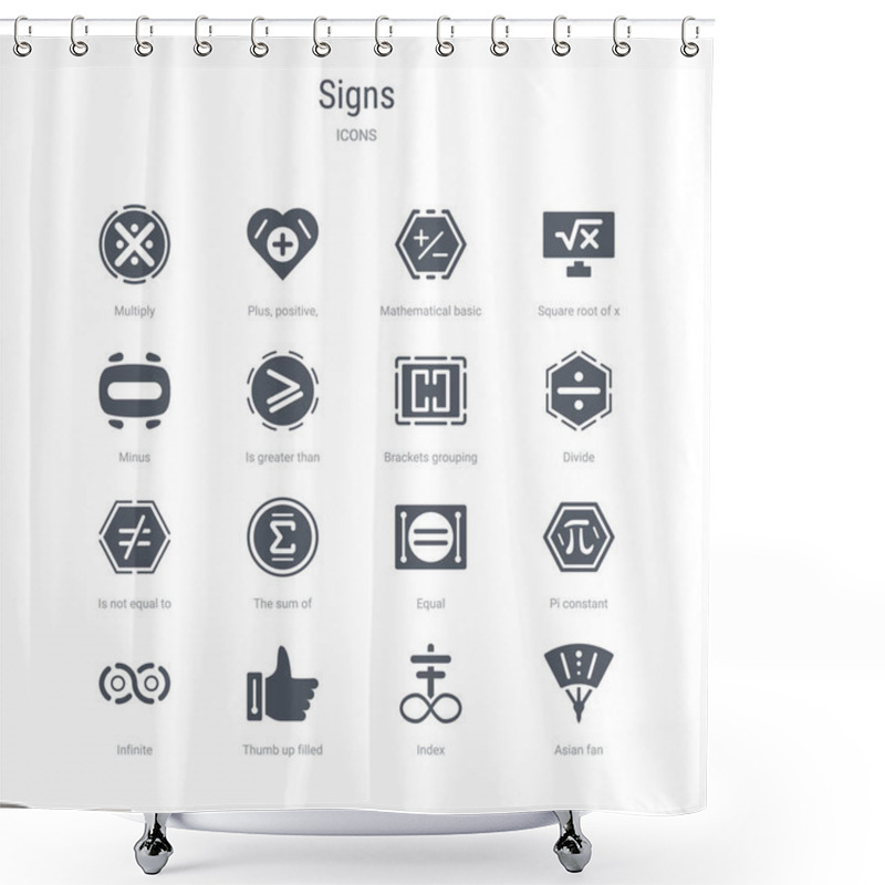 Personality  Set Of 16 Vector Icons Such As Asian Fan, Index, Thumb Up Filled Shower Curtains