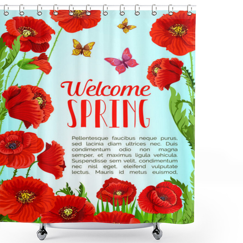 Personality  Vector Poster Of Flowers And Welcome Spring Quotes Shower Curtains