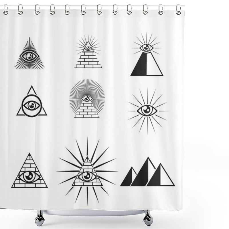 Personality  Egyptian Pyramids Icon Set In Flat And Line Style Shower Curtains