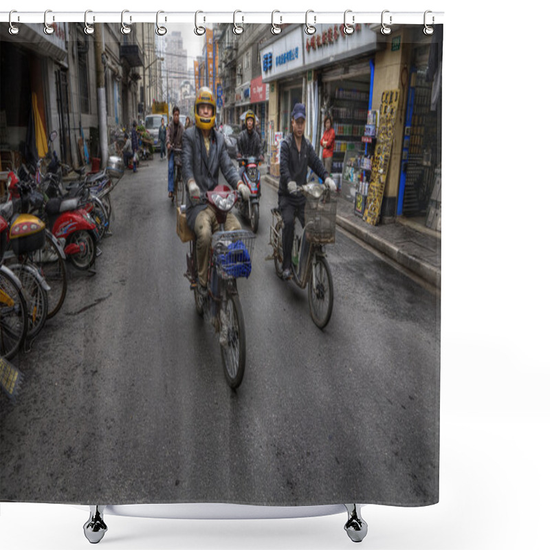 Personality  Two-wheeled Motorized Vehicles On A Street In Shanghai, China. Shower Curtains