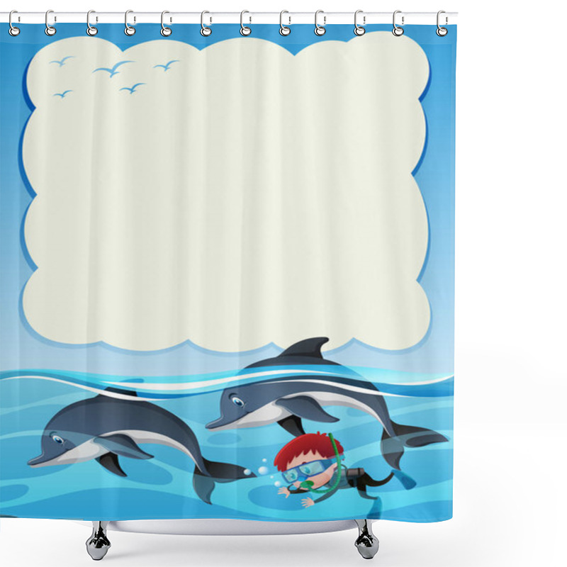 Personality  Border Template With Boy Diving With Two Dolphins Shower Curtains