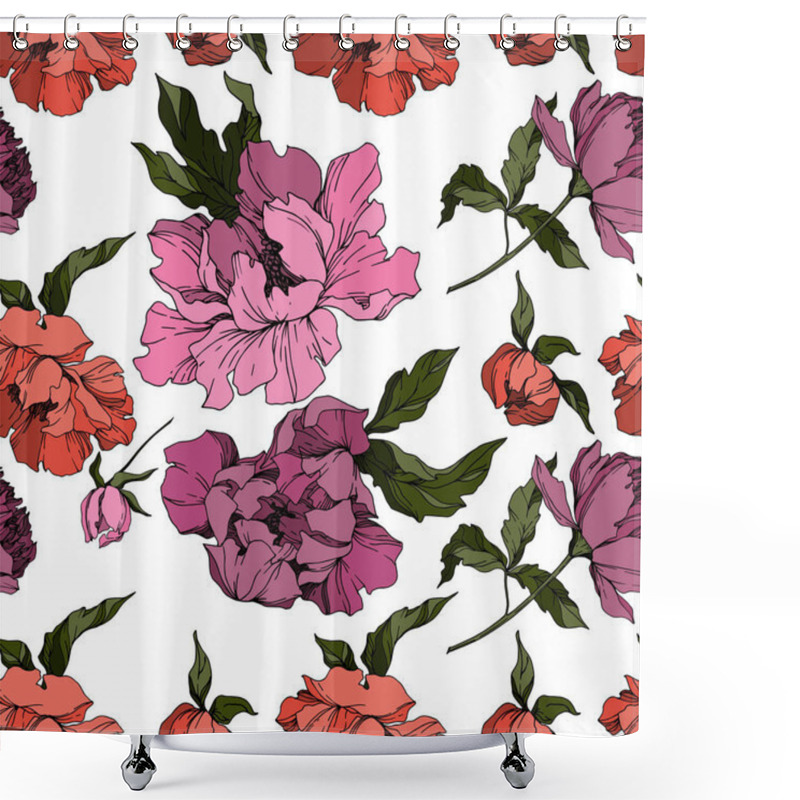 Personality  Vector Peony Floral Botanical Flowers. Black And White Engraved  Shower Curtains