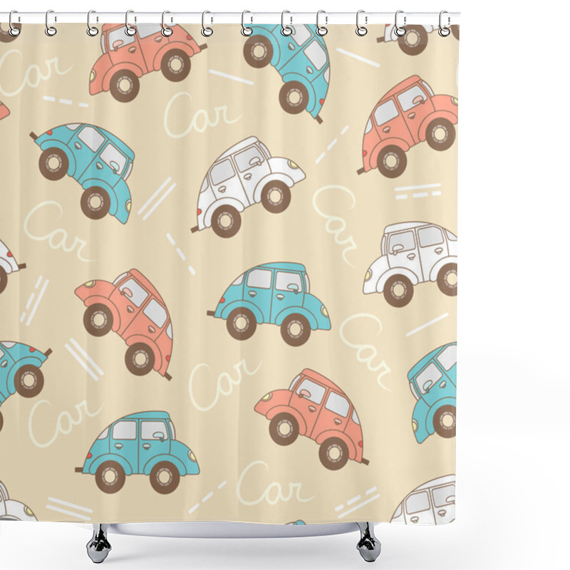 Personality  Vector Pattern With Cartoon Cars For Use In Design Shower Curtains