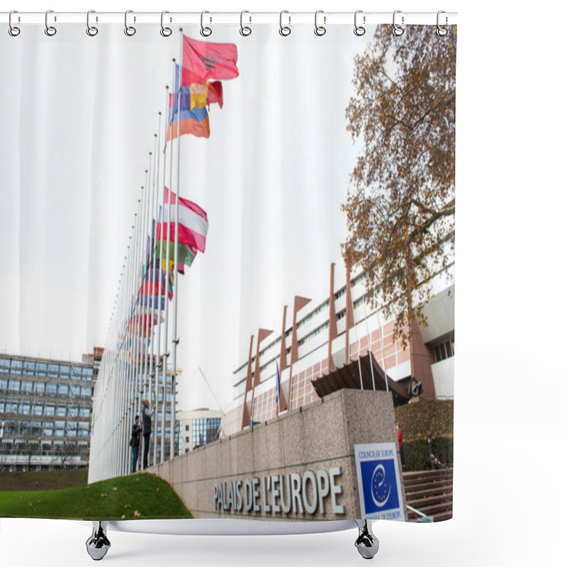 Personality  All European Union Flag Flies At Half-mast In Front Of The Counc Shower Curtains