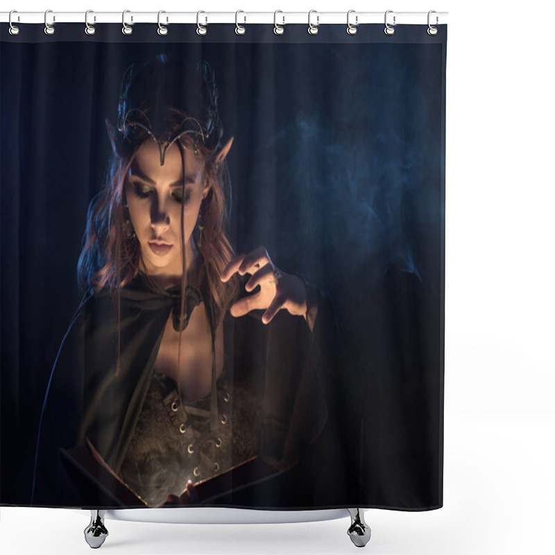 Personality  Charming Girl In Emerald Cloak Practising Magical Skill. Shower Curtains