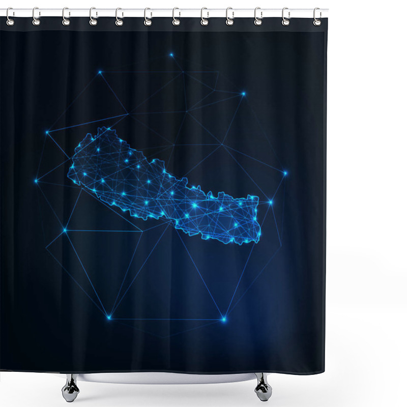 Personality  Nepal Map Glowing Silhouette Outline Made Of Stars Lines Dots Triangles, Low Polygonal Shapes. Shower Curtains