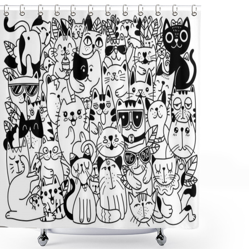 Personality  Hand Drawn Vector Illustrations Of Cats Characters. Sketch Style. Doodle, Different Species Of Cats , Vector Illustration For Children  , Illustration For Coloring Book ,Each On A Separate Layer. Shower Curtains