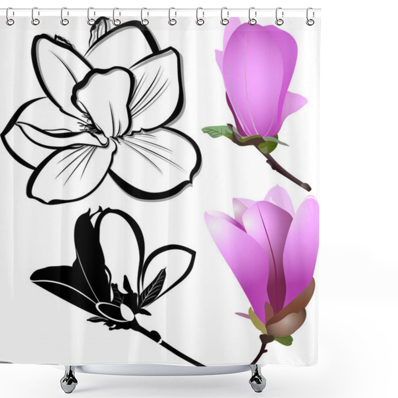 Personality  Decoration Of Few Magnolia Flowers. Pink Magnolia Flower Isolated On White Background. Magnolia. Magnolia Flower Shower Curtains