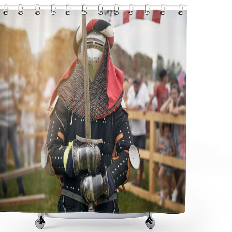 Personality  Man In Knight Costume Holding Sword. Shower Curtains