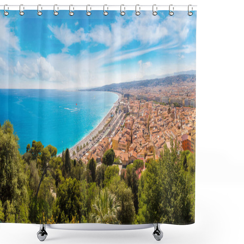 Personality  Panoramic Aerial View Of Public Beach In Nice In A Beautiful Summer Day, France Shower Curtains