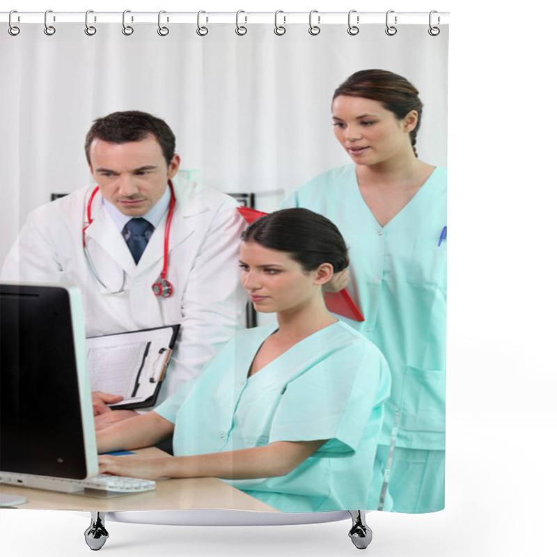 Personality  Medical Staff Using Computer Shower Curtains