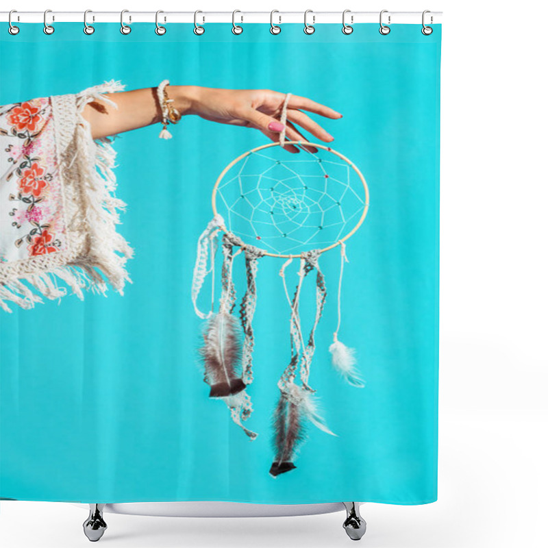 Personality  Hippie Girl Holding Dreamcatcher In Hand Shower Curtains