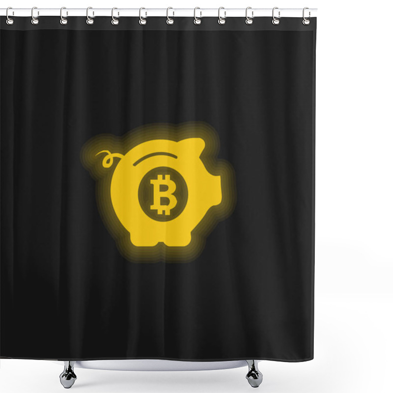 Personality  Bitcoin Safe Pig Yellow Glowing Neon Icon Shower Curtains