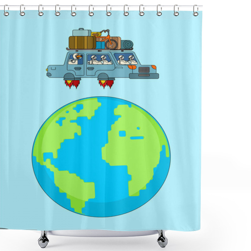 Personality  Space Tourism. Astronaut In Flying Car. Spaceship Auto. Spaceman Shower Curtains