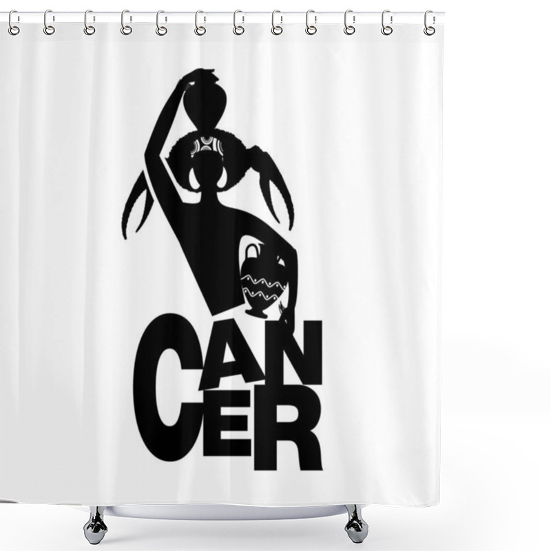 Personality  Tribal Zodiac. Cancer. Elegant Woman With An Ornamental Hairstyle That Simulates A Crab; A Vessel On The Head And Another On The Hip; Big Earrings And Long Necklaces, Isolated On White Background Shower Curtains