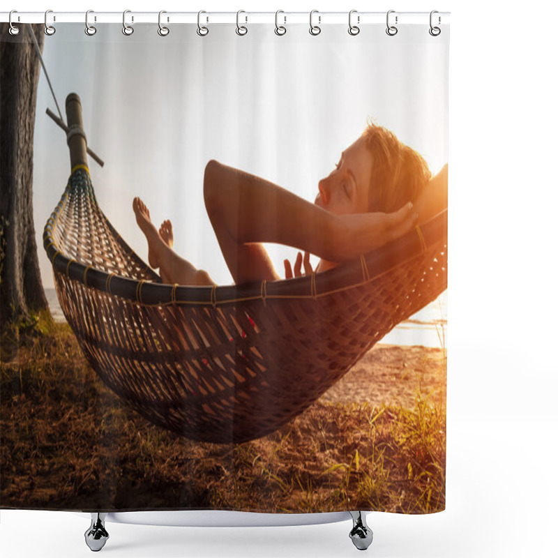 Personality  Lady On The Beach Shower Curtains