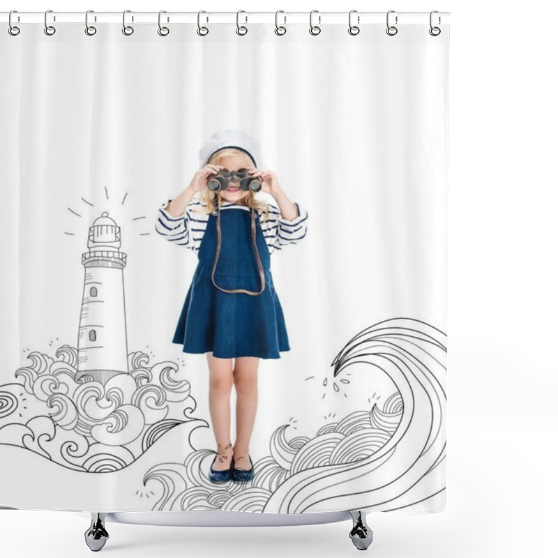 Personality  Child Holding Binoculars Shower Curtains