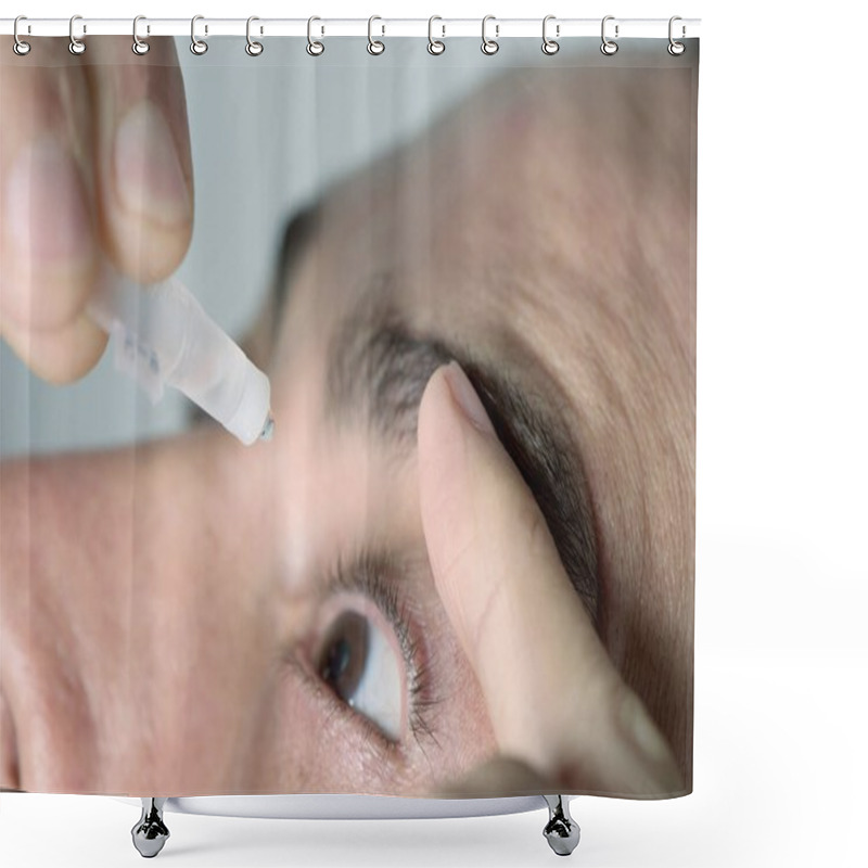 Personality  Man Applying Eye Drops To His Eyes Shower Curtains