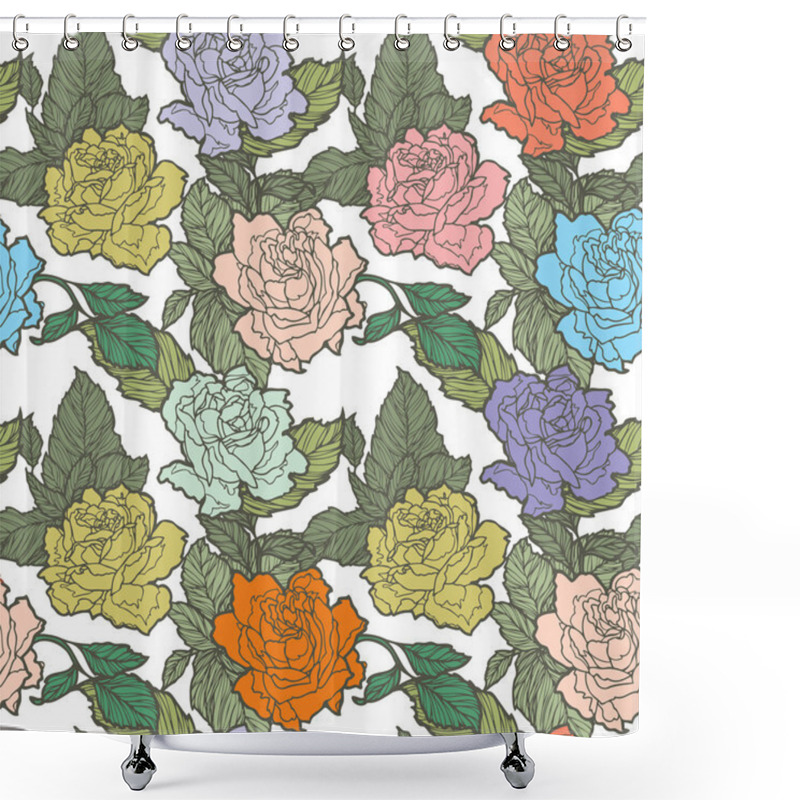 Personality  Seamless Pattern With Flowers Roses Shower Curtains