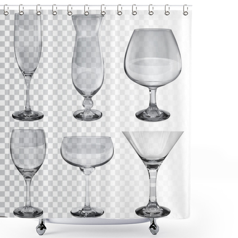 Personality  Set Of Empty Transparent Glass Goblets For Different Drinks Shower Curtains