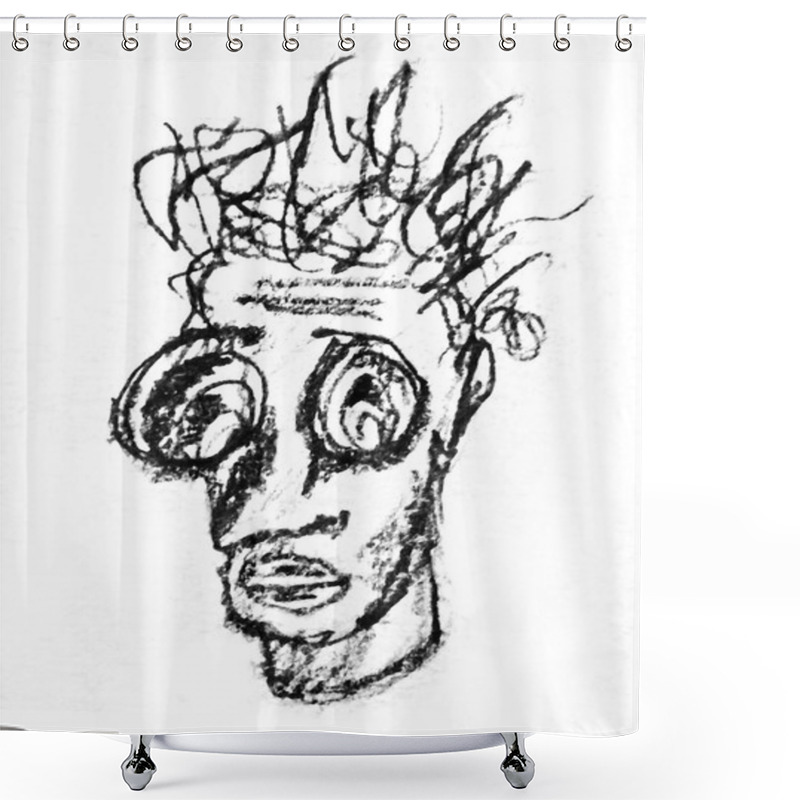 Personality  Worried Man Scribble Drawing Shower Curtains