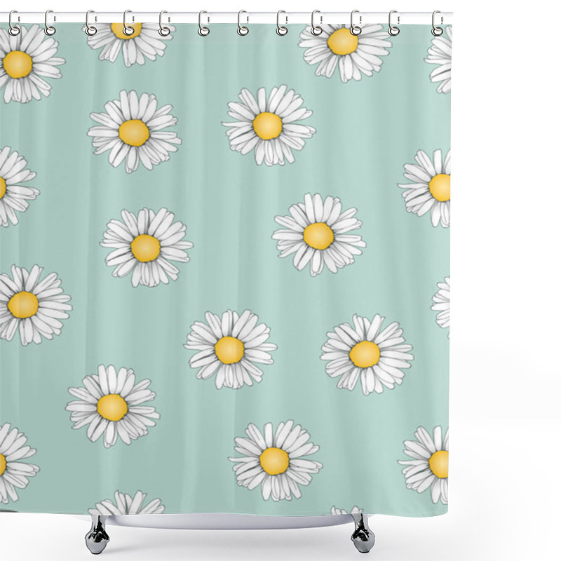 Personality  Chamomile Seamless Pattern. Vector Background With White Daisies On Blue. Shower Curtains