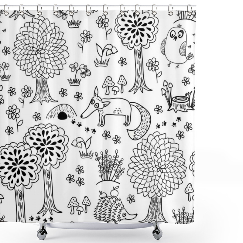 Personality  Cute Doodle Seamless Pattern With Forest Animals Shower Curtains