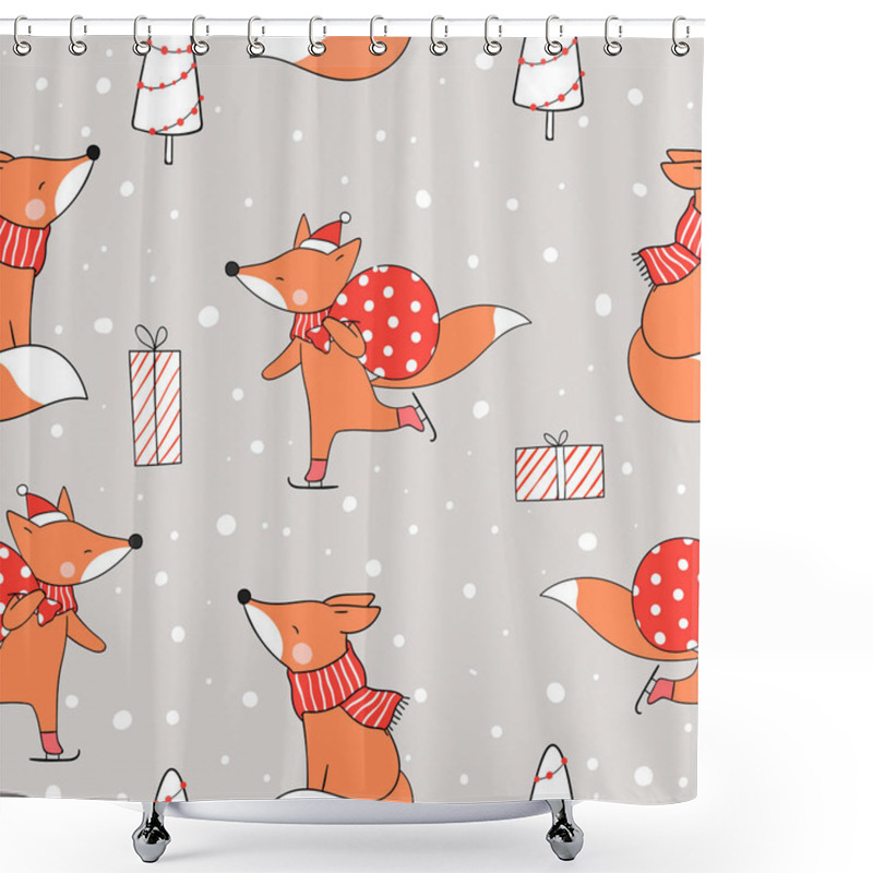 Personality  Seamless Pattern With Foxes In Snow For Christmas Card Shower Curtains