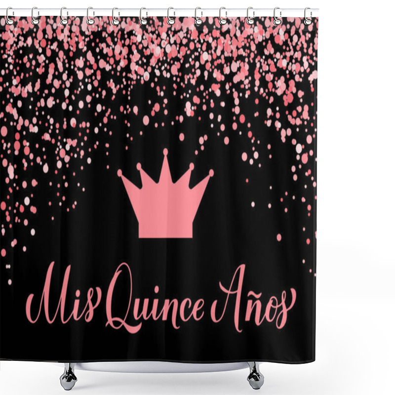 Personality  Quinceanera Party Banner. 15th Birthday Party Typography Poster. Black And Pink Party Decorations. Vector Template. Shower Curtains