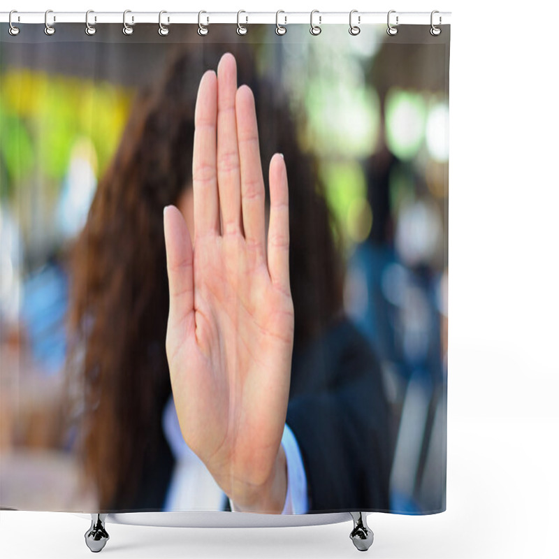 Personality  Woman Giving The Halt Or Stop Sign Shower Curtains