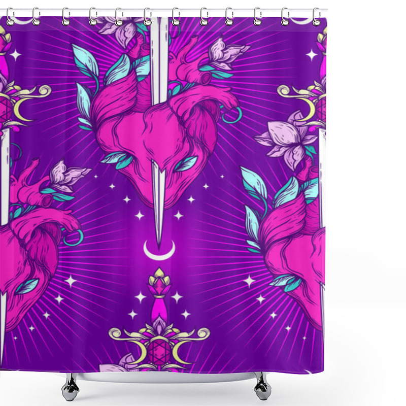 Personality  Seamless Pattern With Blooming Heart With Sword In It, Symbol Of Love And Self-knowledge, Vector Illustration Shower Curtains