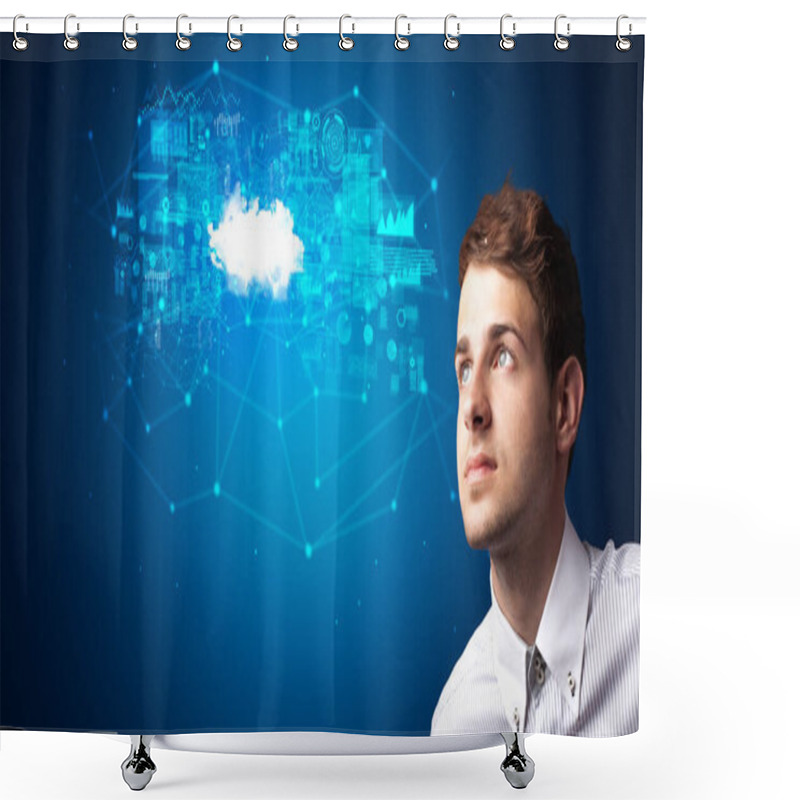 Personality  Man Touching Cloud System Hologram Shower Curtains