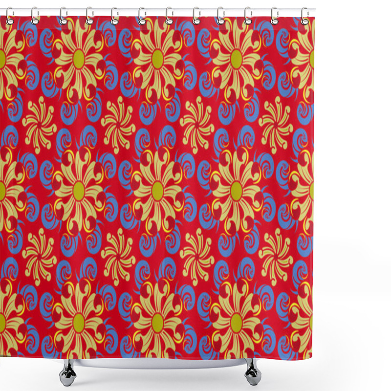 Personality  Intricate Floral Patterns Dance Across A Vibrant Red Canvas, Showcasing Artistry. Shower Curtains