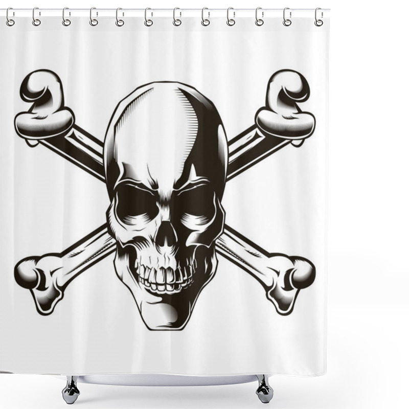 Personality  Human Skull With Cross Bones. Vector Illustration. Print Vector Design. Premium Quality Skull Concept. Jolly Roger Shower Curtains