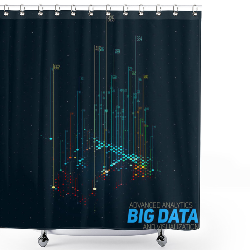 Personality  Vector Abstract 3D Big Data Visualization With Bars. Futuristic Infographics Aesthetic Design. Visual Information Complexity. Intricate Data Threads Bar Chart. Social Network Or Business Analytics. Shower Curtains