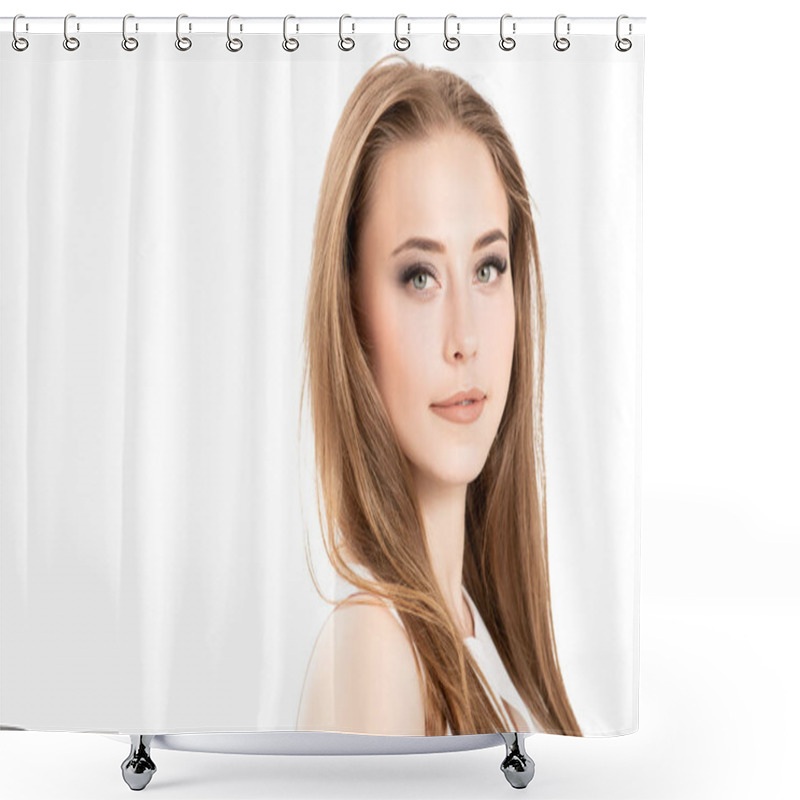 Personality  Lady With Blonde Hair Shower Curtains