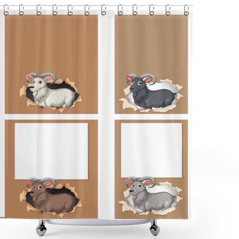 Personality  Illustration Of Rams Peeking Through Torn Paper Shower Curtains