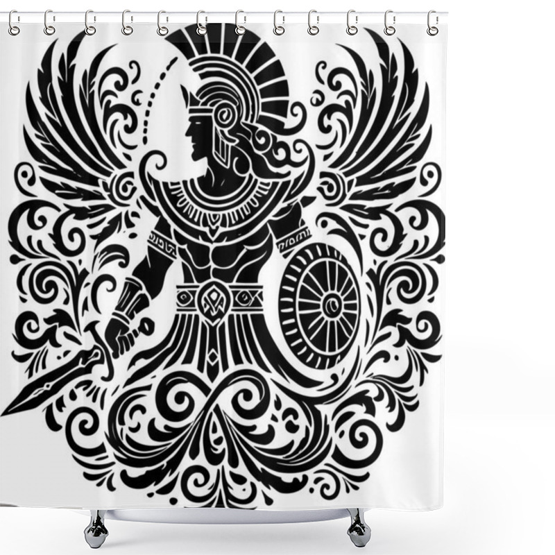 Personality  Ancient Warrior With Wings In Intricate Vector Art Style Shower Curtains