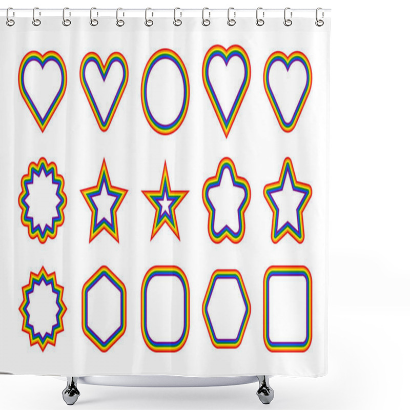 Personality  LGBT Flag. Circle, Star, Hexagon, Heart, Square Shapes With Frame In Rainbow Colors. Set Of Signs For Use In LGBTQI Pride Event, LBGT Pride Month Or Gay Pride Symbol. Vector Illustration Shower Curtains