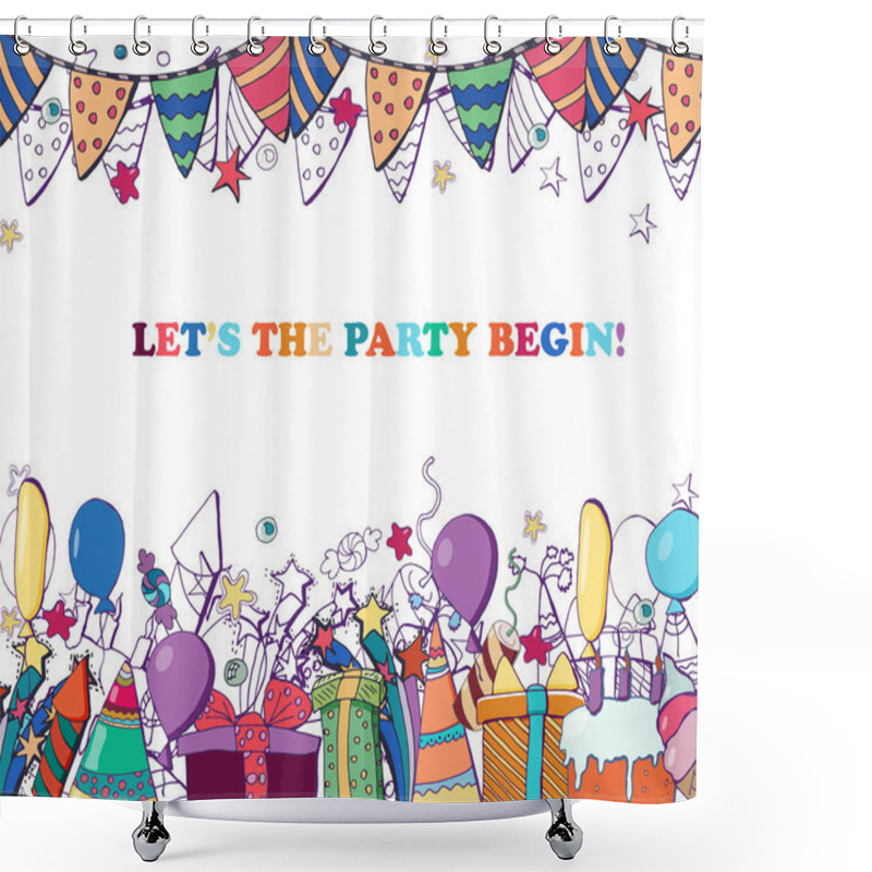 Personality  Vector Template For Birthday Party Greeting Card. Hand Drawn Ill Shower Curtains