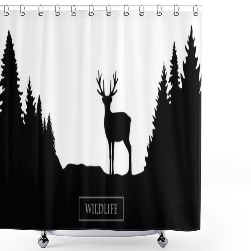 Personality  Wildlife Reindeer Silhouette Forest Landscape Black And White Shower Curtains