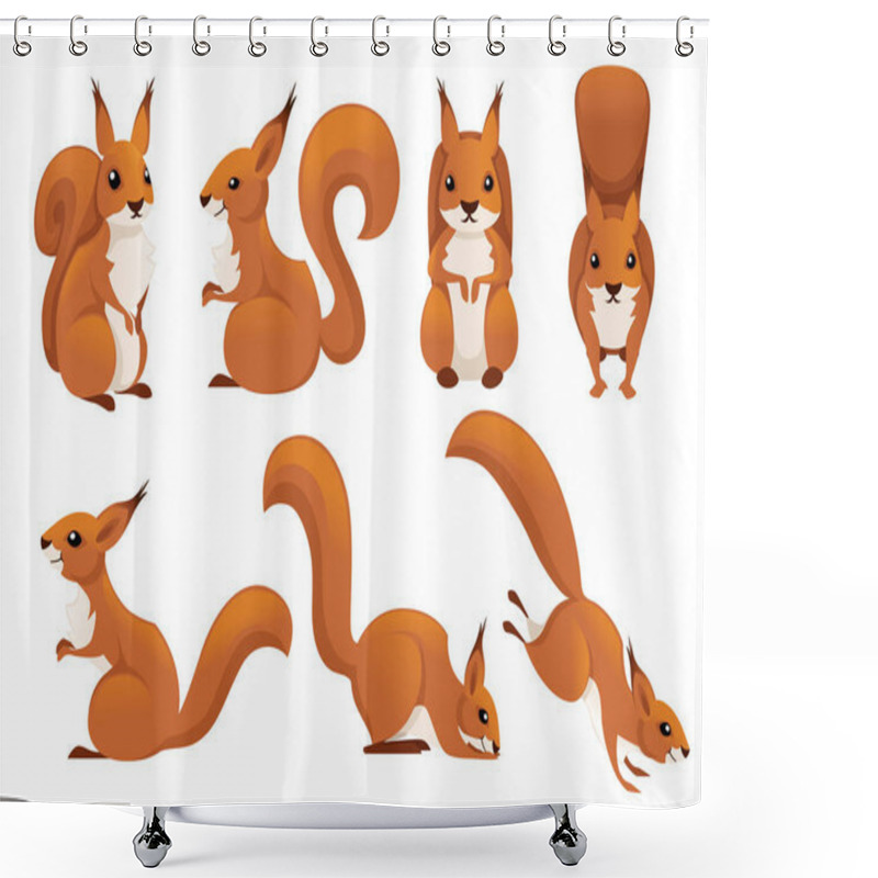 Personality  Cute Cartoon Squirrel Set. Funny Little Brown Squirrel Collection. Emotion Little Animal. Cartoon Animal Character Design. Flat Vector Illustration Isolated On White Background Shower Curtains