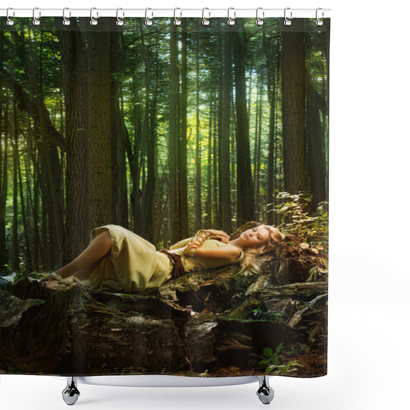 Personality  Blond Girl In A Magic Forest Shower Curtains